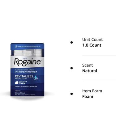 Men's Rogaine 5% Minoxidil Foam for Hair Loss - 3-Month Supply (Pack of 3) - Buy Online on GoSupps.com