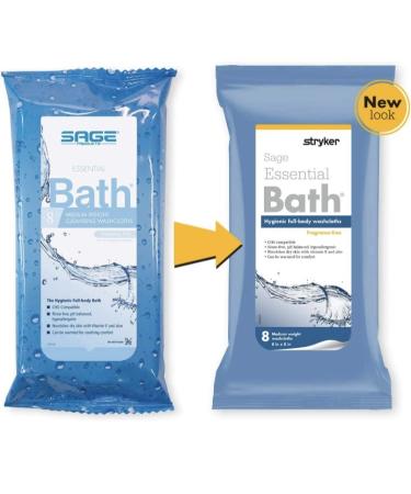 Stryker Sage Essential Bath Cleansing Washcloths - 8 Fragrance-Free Cloths | No-Rinse Bathing Wipes - Buy Online on GoSupps.com