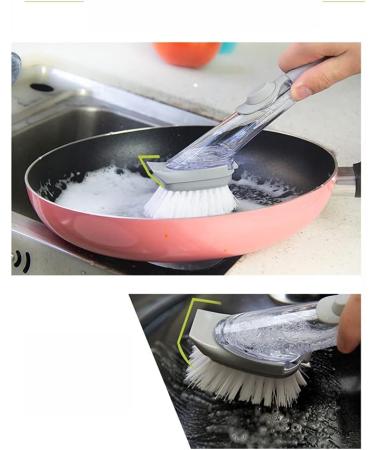 Soap Dispensing Dish Brush Kitchen Brush Set Automatic Liquid Filling Long Handle Brush with 2 Cleaning Sponges and 1 Dish Brush (Gray) - Buy Online on GoSupps.com