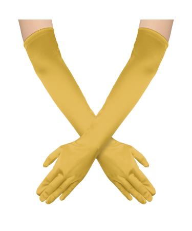 NQEUEPN Women Long Gloves Long Elbow Satin Gloves 21" Stretchy 1920s Opera Gloves Hand Care Moisturizing Gloves for Women Girls Evening Party Dance (Gold)