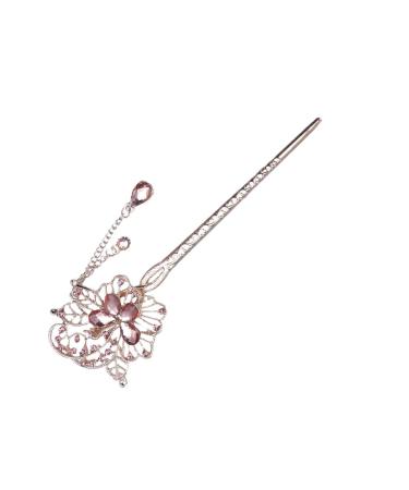Frcolor Strass Hair Stick Butterfly Timmet Hair needle Chinese traditional hair stick vintage hair chicken hobs crystal hair fork for women girls pink