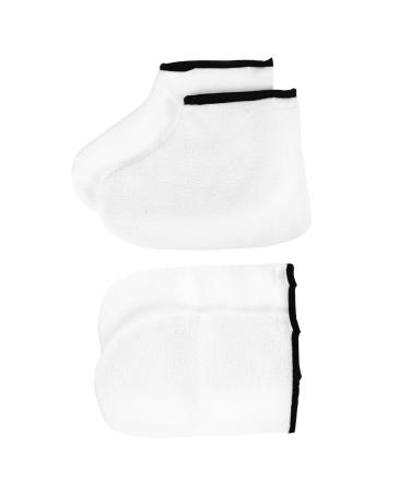 2 Pairs Leather Horn Boots Cloth Gloves Booties Beauty Foot Care Socks soap Paraffin Bath Mitts and Booties Men Home face Polyester Lining White Man Socks