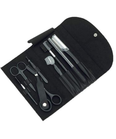 OBHDRERRY 8-part stainless steel tweezers scissors eyebrow cutter kit comb with boxing make-up tool eyebrow trim tools for women A. black