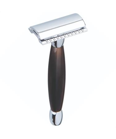 Merkur razor plane 27c |Handle piece made of cattle horn |Three -part gloss chrome razor with a straight cut |Closed comb |Ideal for wet shaving |Zinc measurement cattle horn |Made in Germany