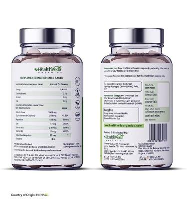 Organic Calcium Magnesium Zinc with Vitamin D3 & B12 1000mg, 60 Veg Tablets - Supports Healthy Bones for Men & Women - Buy Online on GoSupps.com