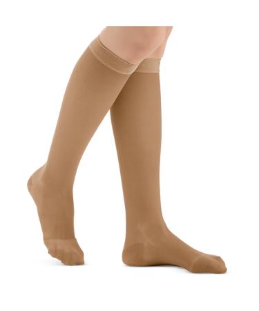Collections Etc Knee High Compression Stockings Moderate (15-20 mmHg) Closed Toe - Made in USA Beige Large - Made in The USA Large Beige