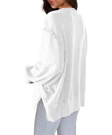 Shop Creoqiji Oversized Women's Sweatshirt - Vintage White Circular Neckline Loose Fit Long Sleeves - Buy Online on GoSupps.com