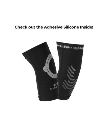 Wavewear Elbow Compression Sleeve with Kinesiology Tape - Pain Relief & Stability for Sports | Medium Black/Silver for Men & Women - Buy Online on GoSupps.com