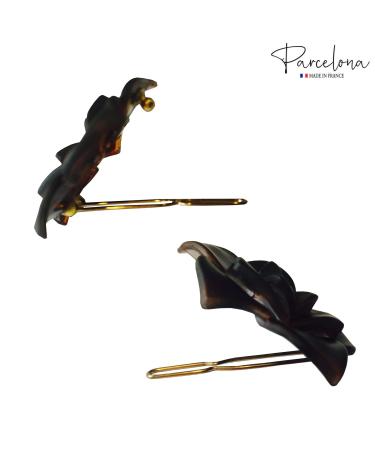 Parcelona French Flower Small Celluloid Acetate Barrettes Set of 2 - Fine Hair Women Hair Accessories - Made in France (Tortoise Shell/Black) - Buy Online on GoSupps.com