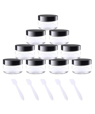 kuou 10 * 15ml Empty Plastic Cosmetic Jars Sample Containers Pots Bottles with Black Screw Lids and 5pcs Spatulas for DIY Travel Makeup Creams/Powder/Mineral Make Up Cosmetic - Buy Online on GoSupps.com