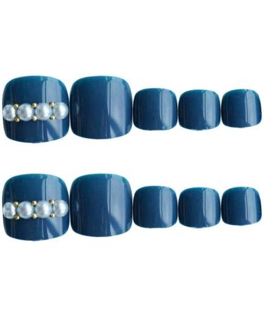 Press on Nails False Nails Toenail Blue Pearl 24 Pieces Short Acrylic False Nails Full Cover Fake Nails Cute Acrylic Nails Press on for Women and Girls - Buy Online on GoSupps.com