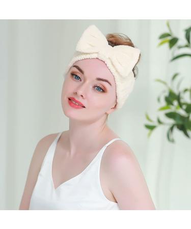 Senllori 4-Piece Spa Bowknot Hair Bands - Coral Fleece Makeup Headbands for Face Washing Showers Yoga & Skin Care - Elastic Cosmetic Accessories - Buy Online on GoSupps.com