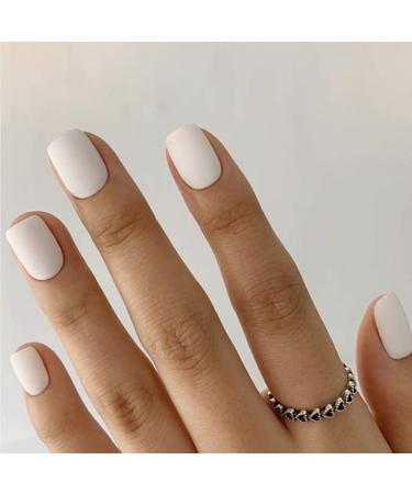 Sethexy matt short fake nails square pure white 24 pc full coverage acrylic press false nail tips for women and girls