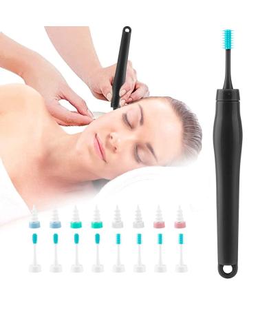 Q Grips Ear Wax Remover Soft Spiral Earwax Removal Tool with 16 Replacement Heads Safe Reusable Ear Wax Removal Kit for Gift Set (Black)