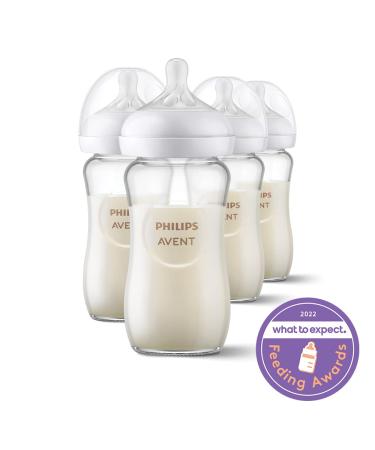 Philips AVENT Glass Natural Baby Bottle 8oz 4pk - Clear with Natural Response Nipple - SCY913/04 - Buy Online on GoSupps.com