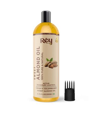 Rey Naturals 100% Pure & Natural Sweet Almond oil - Virgin & Cold pressed - for hair & skin - 200 ml 6.67 Fl Oz (Pack of 1)
