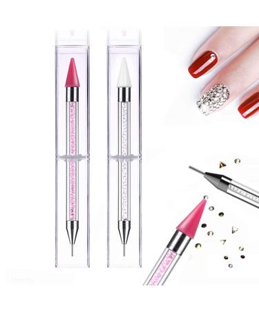 2 pieces of Strass Picker Dotting Pen Dual-Ended Rhinestone Gems Crystals Studs Jewel Pickers Wachstiftstift Nail Art DIY Decoration Tool (pink and white)