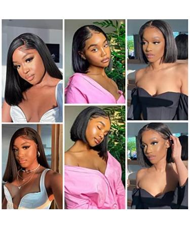 18A Remy Real Human Hair Bob Wig 8Inch 13x4 Lace Front Short Straight Headband Natural Black 150% Density - Buy Online on GoSupps.com