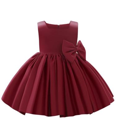 Baby Clothes for Toddler Bridesmaid Flower Girl Dress Princess Sleeveless Bowknot Tutu Christening Wedding Pageant Birthday Party Prom Gown 6-12 Months 01 Red