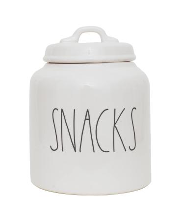 Rae Dunn Ceramic Cookie Jar for Snack Storage, Stoneware Treat Canister, White Snacks
