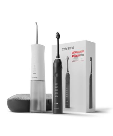Zahnheld super set electrical sound toothbrush Gero + oral shower Aquadent |including brush head & travel case |Effective tooth cleaning + interdental cleaning white/black