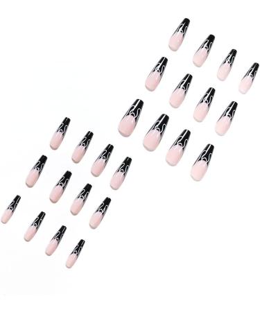 Justotry 24 Pcs Flame Fake Nails Long Black French Press On Nails | Nude Swirl Ballerina Stick On Nails for Women | Acrylic Coffin False Nails Medium with Glue | Nail Art Flame & Black - Buy Online on GoSupps.com