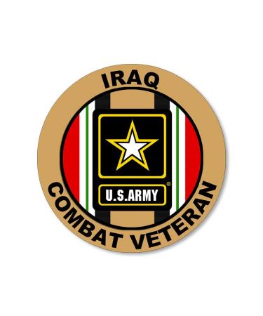 Round Iraq Combat Veteran Sticker, United States Army Decal, Military Vinyl Iraqi Mission (4 x 4 inch)