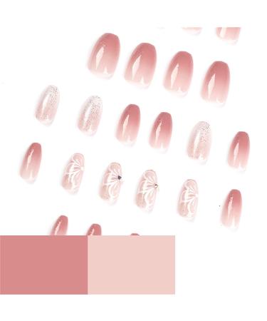 VOTACOS Short Square Press on Nails - Light Pink with Bling Butterfly Design | Glossy Stick on False Nails for Women - Buy Online on GoSupps.com