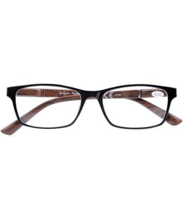 Eyekepper Spring Hinges Reading Glasses - Wood Look Arms Crystal Clear Vision +1.75 Magnification - Stylish Black/Brown Frames for Men & Women - Buy Online on GoSupps.com