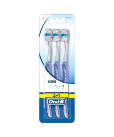 Oral-B Manual 1-2-3 Indicator Toothbrush Multi-coloured - Multi-coloured 3 Count (Pack of 1) - Buy Online on GoSupps.com