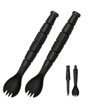 Tactical Spork, Tactical Spork Spoon Combo, 3 in 1 Tactical Camping Utensils, Camping Gear & Backpacking Gear, 2 Pack, Black