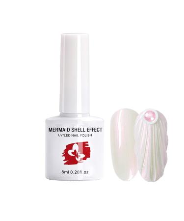 Pearl White Gel Nail Polish Shell Glitter Gel Nail Polish Mermaid Nail Polish 8ml Aurora Shimmering Soak Off UV Nail Gel for Nail Art Home Manicure (01)