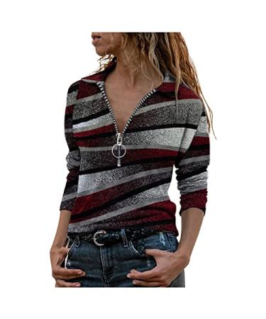 Women's Quarter Zip Sweatshirts Vintage Geometric Print Lapel Pullover Spring Winter Lightweight Breathable Tunic Top 1#black XX-Large