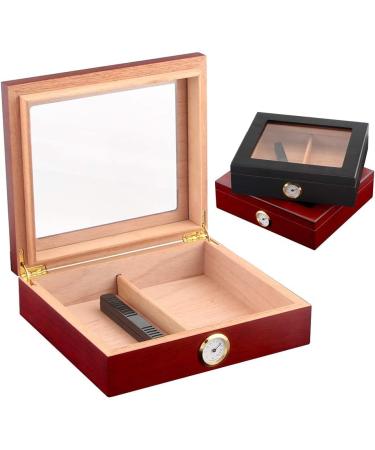 Handmade Cigar Humidor for 20 Counts Spanish Cedar Cigar Box for Men with Hygrometer Humidifier Tight Seal for Best Humidity Black - Buy Online on GoSupps.com