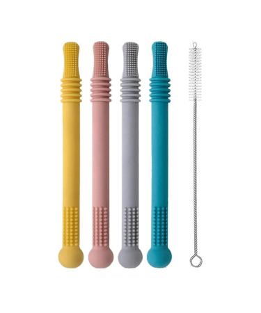 Bite ring baby 4 pieces of bite tube baby silicone bpa-free bite tube baby toddlers soft tooth toys safe chewing molars sensory toys with 1 piece of cleaning brush