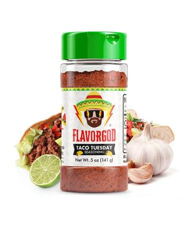FlavorGod Taco Tuesday Seasoning - Zero Calories, Low Sodium, Carbs & Sugar - Gluten Free, No MSG, Paleo, Vegan, Dairy Free, Keto, Kosher - 5oz (1 Pack) - Buy Online on GoSupps.com