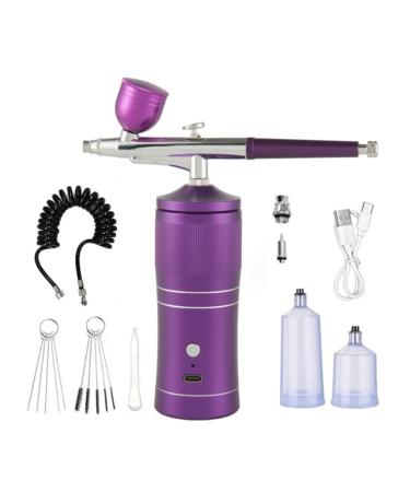 Qtynudy Airbrush Kit Portable+0.3mm Nozzle Cleaning Brush Set Fit for Makeup Nail Art A 1Set Purple
