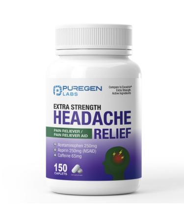 Puregen Labs Extra Strength Headache Caplets Aspirin 250 mg (NSAID) Caffeine 65 mg 150 Count