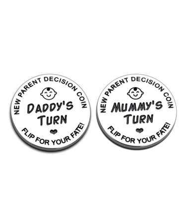 New Dad Mom Gifts Funny Decision Making Coin, New Baby Gift for Parent Mummy Daddy Pregnancy Women First Time to be Moms Dads Mother's Day Father's Day Gifts Double Sided Silver