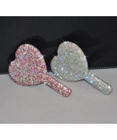 Wowagoga Sparkling Rhinestone Heart Shaped Handheld Mirror - White - Buy Online on GoSupps.com