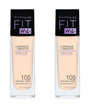 Maybelline New York Fit Me!Liquid make-up No. 105 Natural Ivory liquid make-up foundation that adapts to the skin tone natural finish light glow (pack with 2) 30 ml (2-pack) 105 light