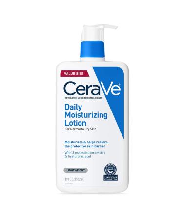 CeraVe Daily Moisturizing Lotion for Dry Skin | Body Lotion & Facial Moisturizer with Hyaluronic Acid and Ceramides | Fragrance Free | 19 Ounce 19 Fl Oz (Pack of 1)