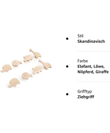PLT 4-Piece Animal Handles for Children's Furniture - Untreated Oak Knobs (Elephant Lion Hippo Giraffe) - Perfect for Drawers & Cupboards - Ideal Gift for Kids' Rooms - Buy Online on GoSupps.com