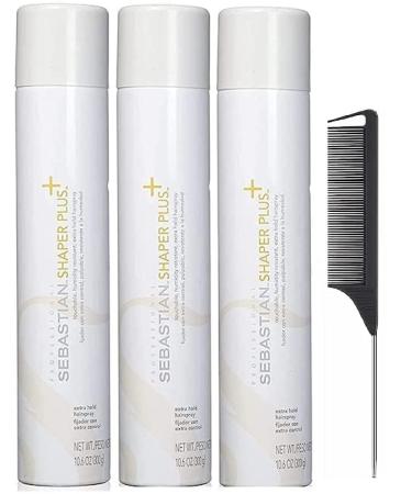 Shaper Plus - Extra Hold Hairspray - 10.6 Ounce with Black Steel Comb (Pack of 3)