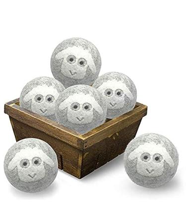 Wool Dryer Balls 3" XL 100% New Zealand Wool Organic Reusable Natural Fabric Softener Hypoallergenic Baby Safe and Unscented Chemical Free to Reduce Wrinkles & Static Cling, Shorten Drying Time -6Pack Gray