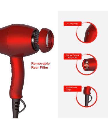 1875W Professional Ionic Hair Dryer - Lightweight Salon Blow Dryer with 2 Speeds 3 Heat Settings Diffuser Concentrator & Comb - Fast Drying - Red - Buy Online on GoSupps.com
