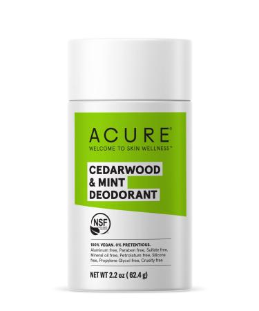 ACURE Cedarwood & Mint Deodorant, 100% Vegan, NSF Certified - Contains Organic Ingredients, Aluminum-Free, Woodsy & Minty Finish Scent, 2.2 Ounce