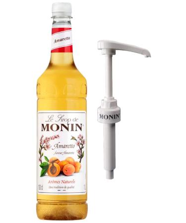 Monin Premium Coffee Syrup in Amaretto 1L Plastic Bottle & Monin Pump Coffee 2 Piece Set