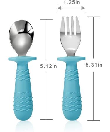 PandaEar 4 Set Baby Toddler Silicone Stainless Steel Utensils Silverware Spoon Fork - BPA Free, Anti-Choke Design (Blue&Grey) - Buy Online on GoSupps.com