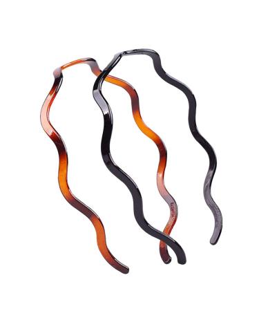 Set of 2 Women Girls Hard Plastic Headband Hair Hoop Black and Brown High-grade Headwear Hairband (Style E#)